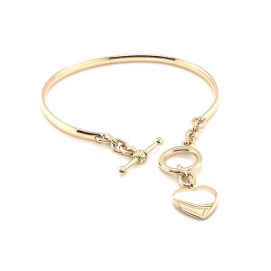 9ct yellow gold bangle/bracelet with T-bar and Heart.