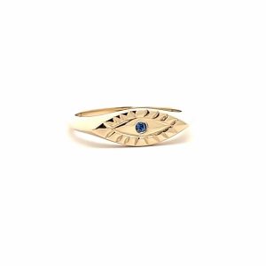 9ct Yellow Gold Evil eye ring with ceylon sapphire.